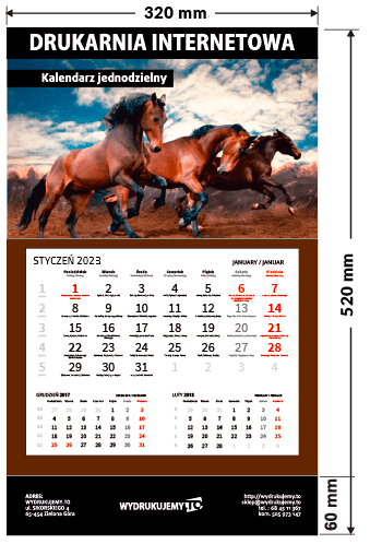 kalendarze jednodzielne kaszerowane